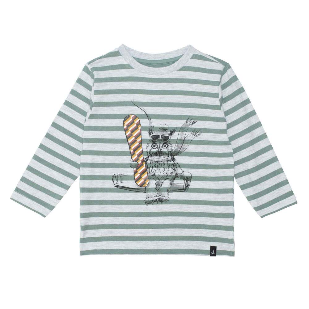 Striped Long Sleeve Tee With Print - 4